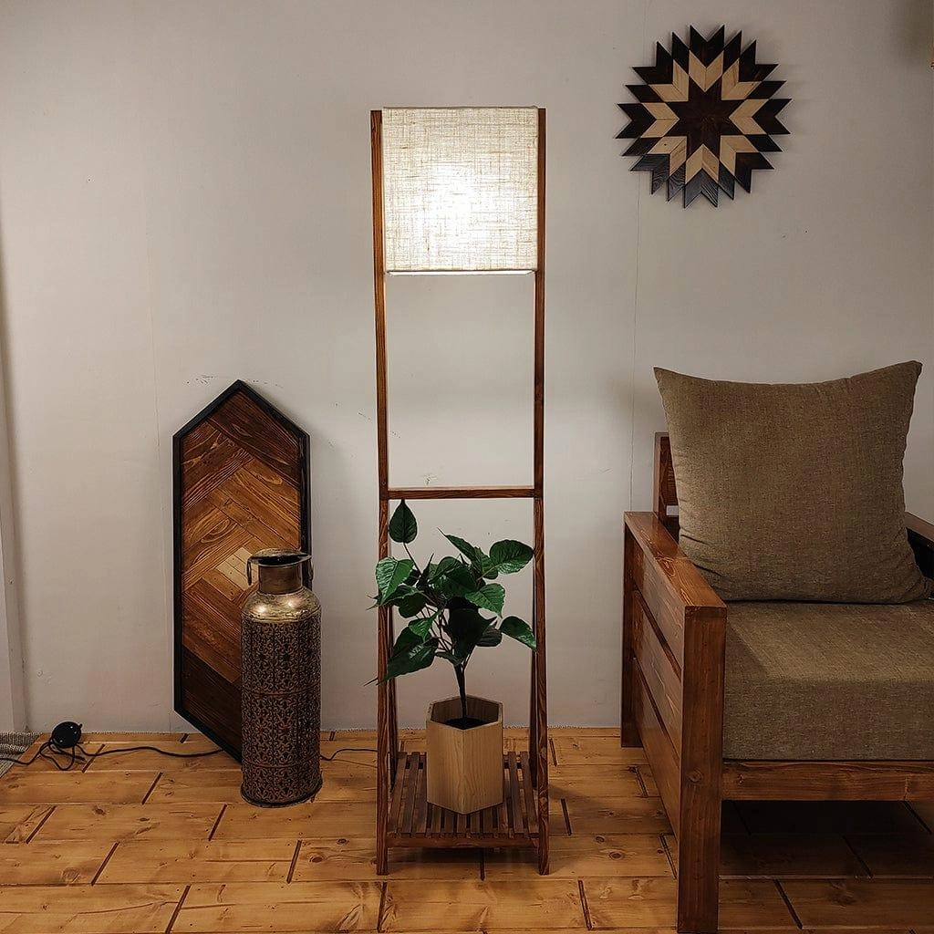Victoria Wooden Floor Lamp with Brown Base and Jute Fabric Lampshade (BULB NOT INCLUDED) garden LED light