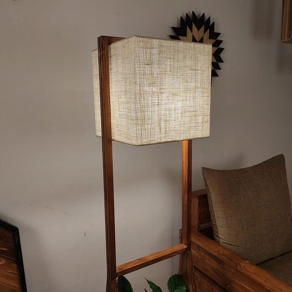 Victoria Wooden Floor Lamp with Brown Base and Jute Fabric Lampshade (BULB NOT INCLUDED)