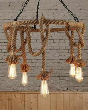 Vintage Hemp Rope Chandelier (Including Light Bulb) contemporary ceiling fixture