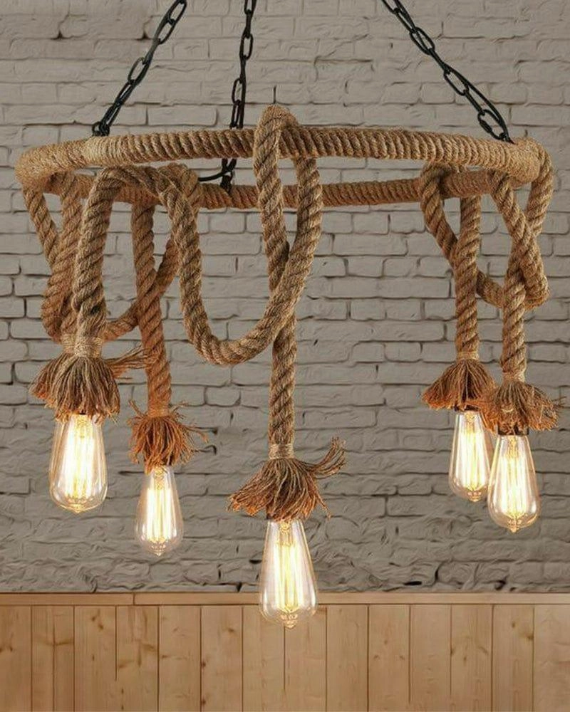 Vintage Hemp Rope Chandelier (Including Light Bulb) contemporary ceiling fixture