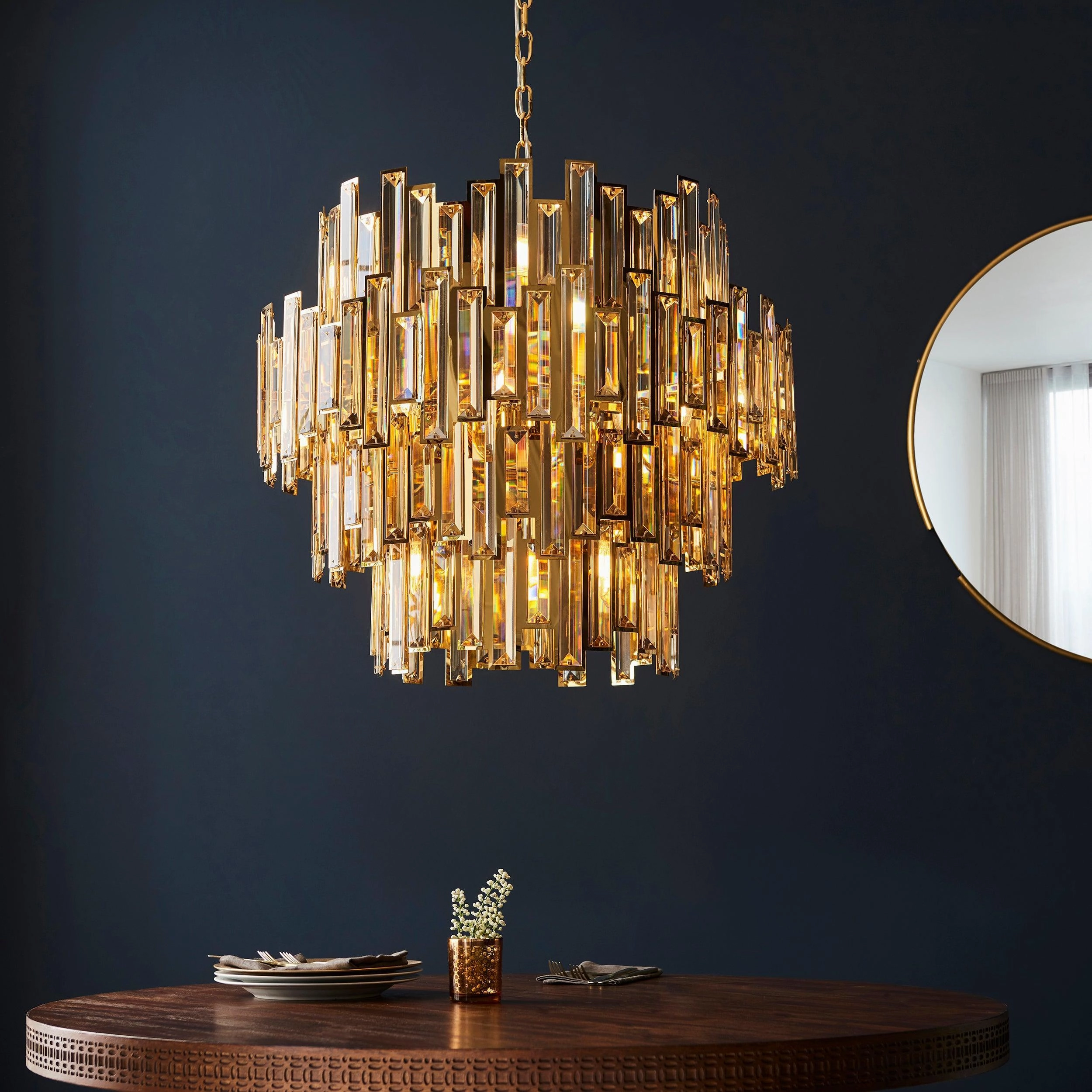 Viviana 15 Light Adjustable Gold & Champagne Crystal Pendant