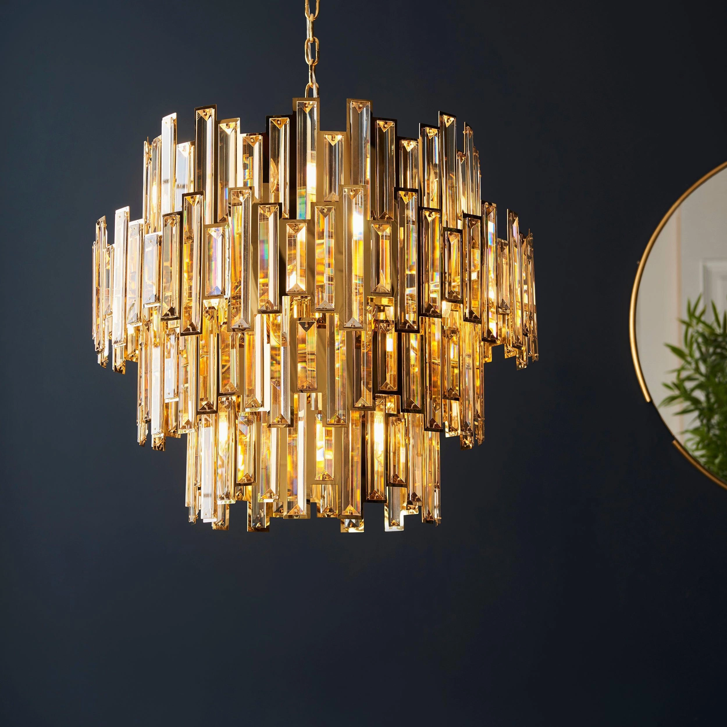 Viviana 15 Light Adjustable Gold & Champagne Crystal Pendant