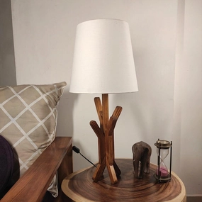 Vrikshya Wooden Table Lamp with Brown Base and Premium White Fabric Lampshade (BULB NOT INCLUDED) Louis Poulsen chandelier