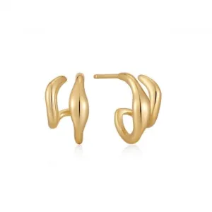 Wave Double Hoop Stud Earrings E044-04G Ania Haie Jewellery