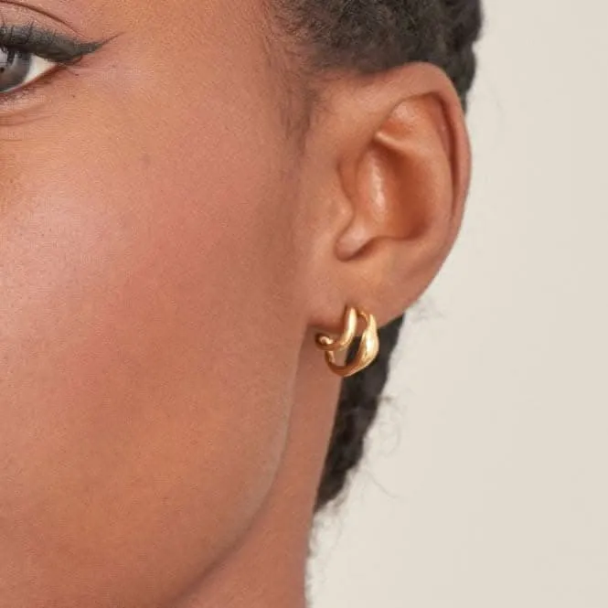 Wave Double Hoop Stud Earrings E044-04G Ania Haie Jewellery