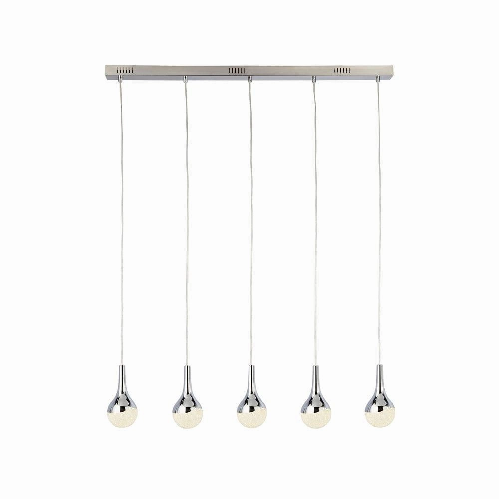 Wave Teardrop 5 Light LED Crushed Ice/Chrome Bar Pendant minimalist ceiling light