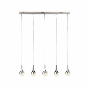 Wave Teardrop 5 Light LED Crushed Ice/Chrome Bar Pendant minimalist ceiling light