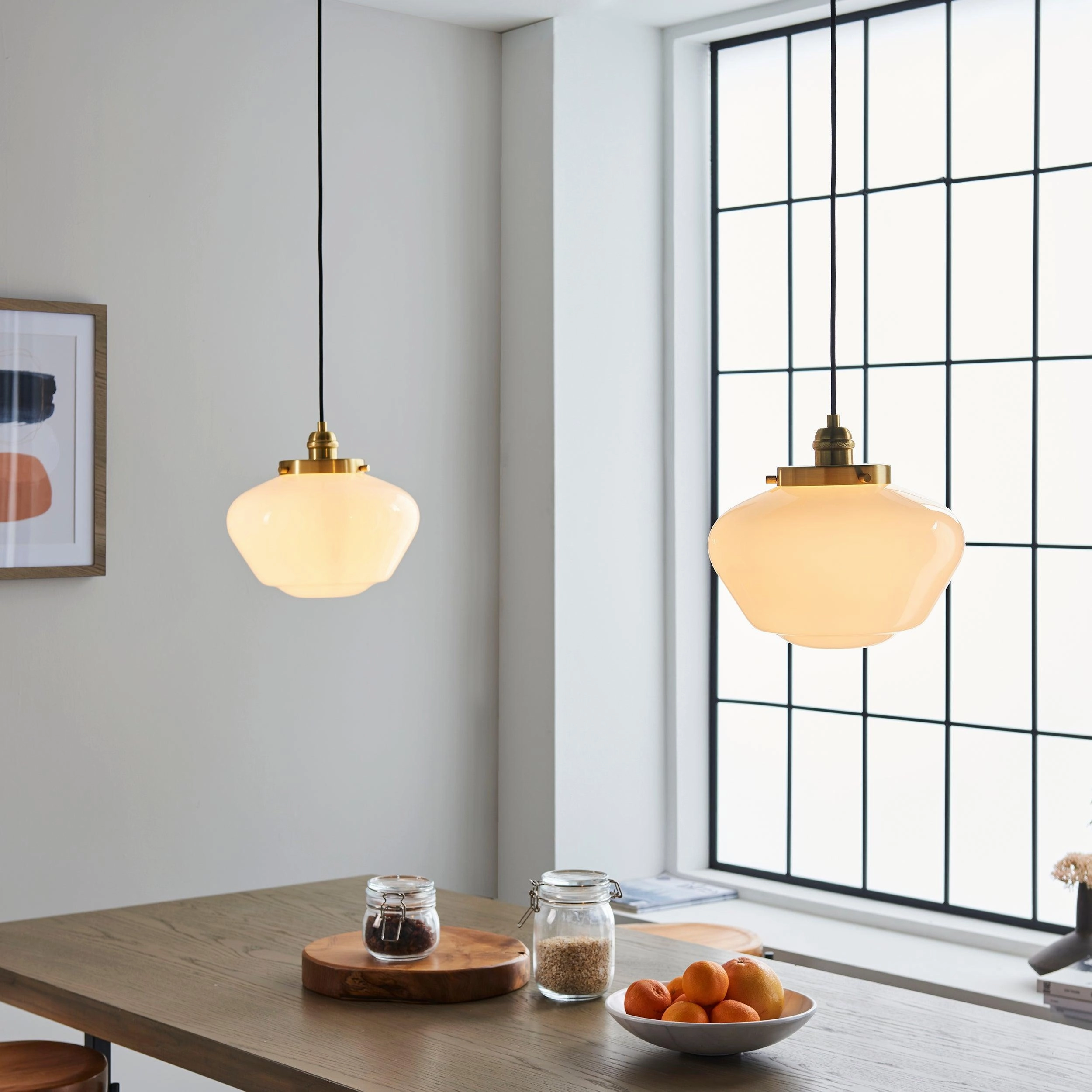 Westbourne Brass Pendant Ceiling Light - Opal Glass Shade