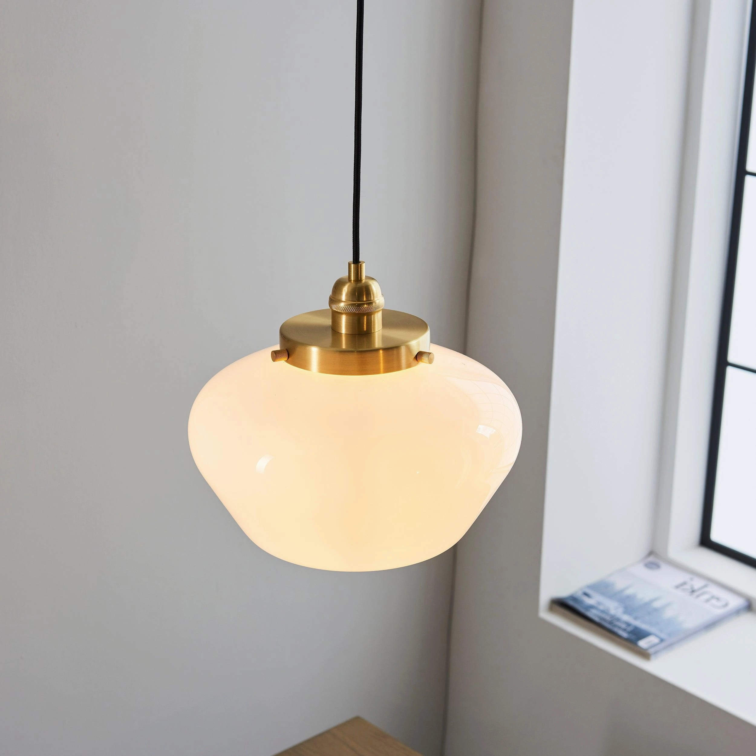 Westbourne Brass Pendant Ceiling Light - Opal Glass Shade