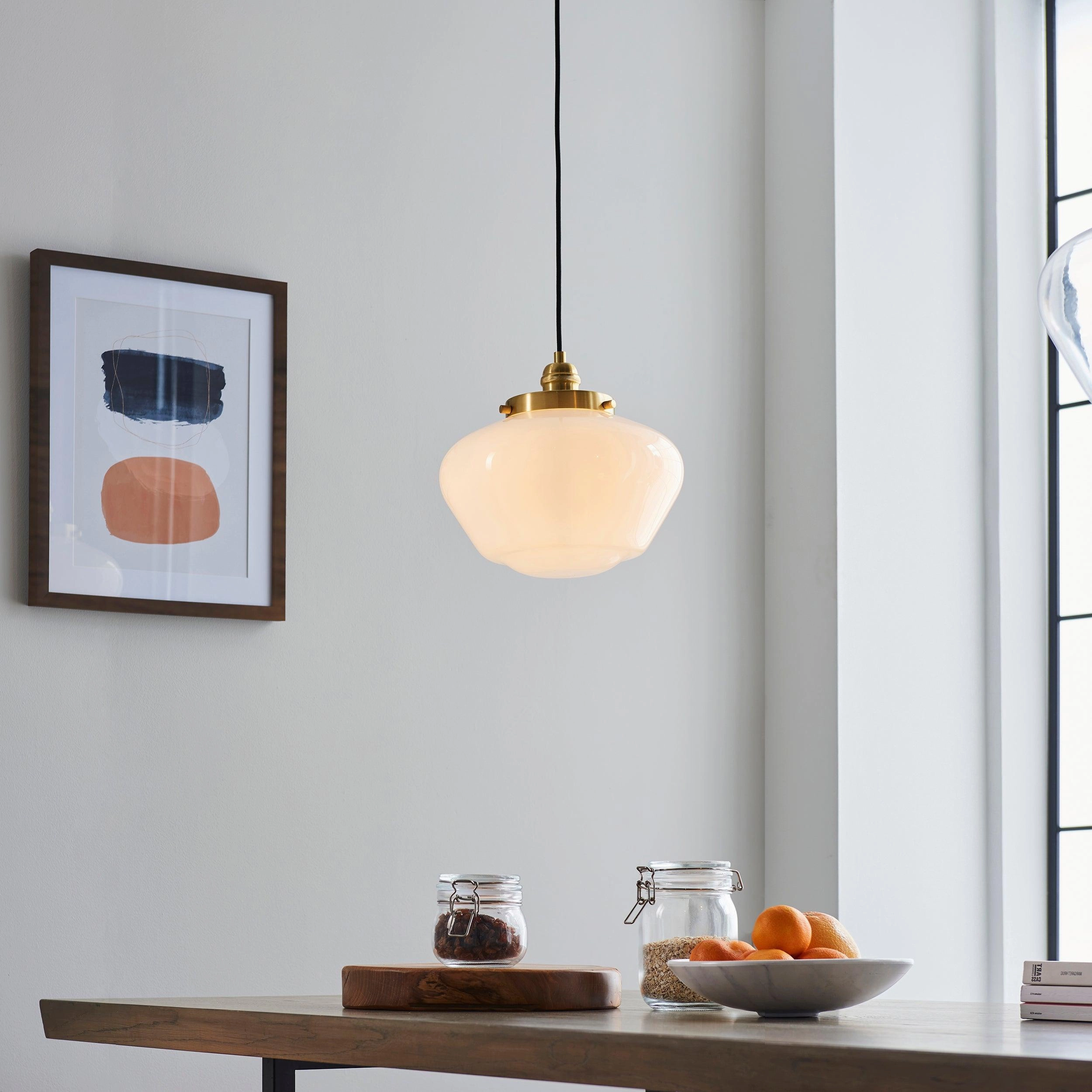 Westbourne Brass Pendant Ceiling Light - Opal Glass Shade