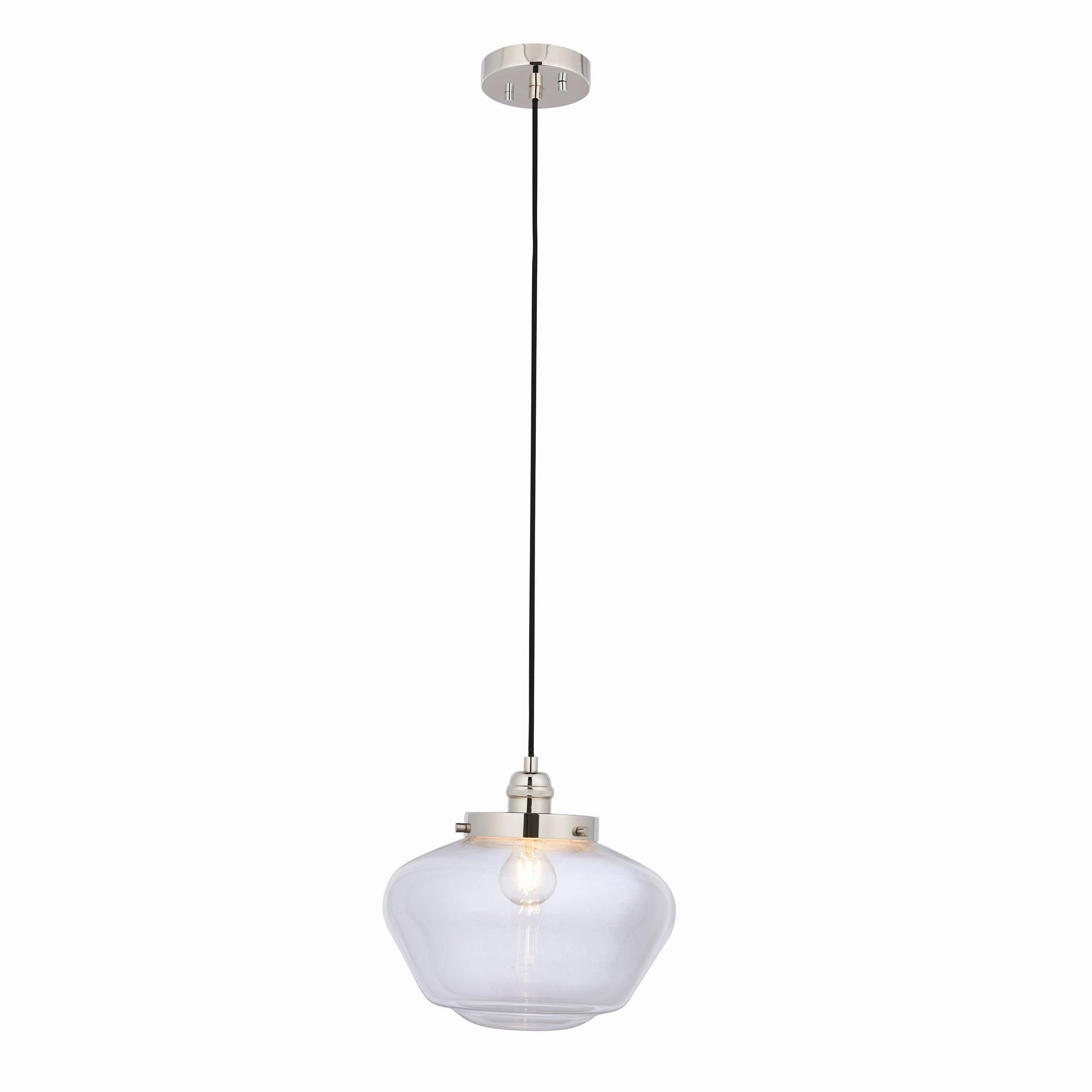Westbourne Nickel Ceiling Pendant Light - Clear Glass Shade
