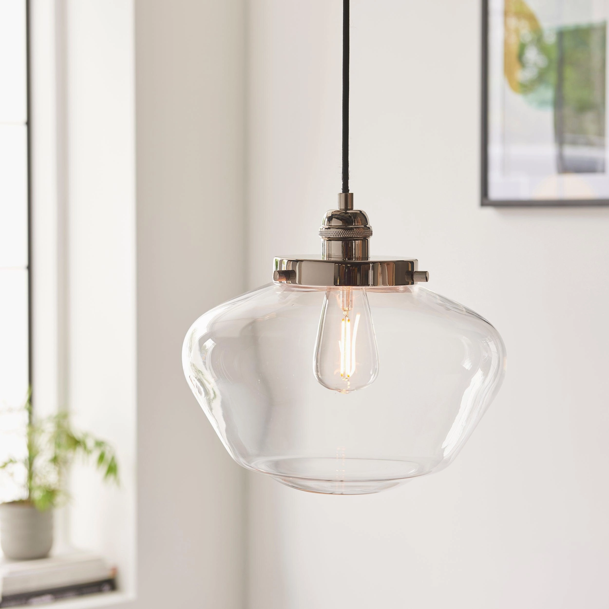 Westbourne Nickel Ceiling Pendant Light - Clear Glass Shade
