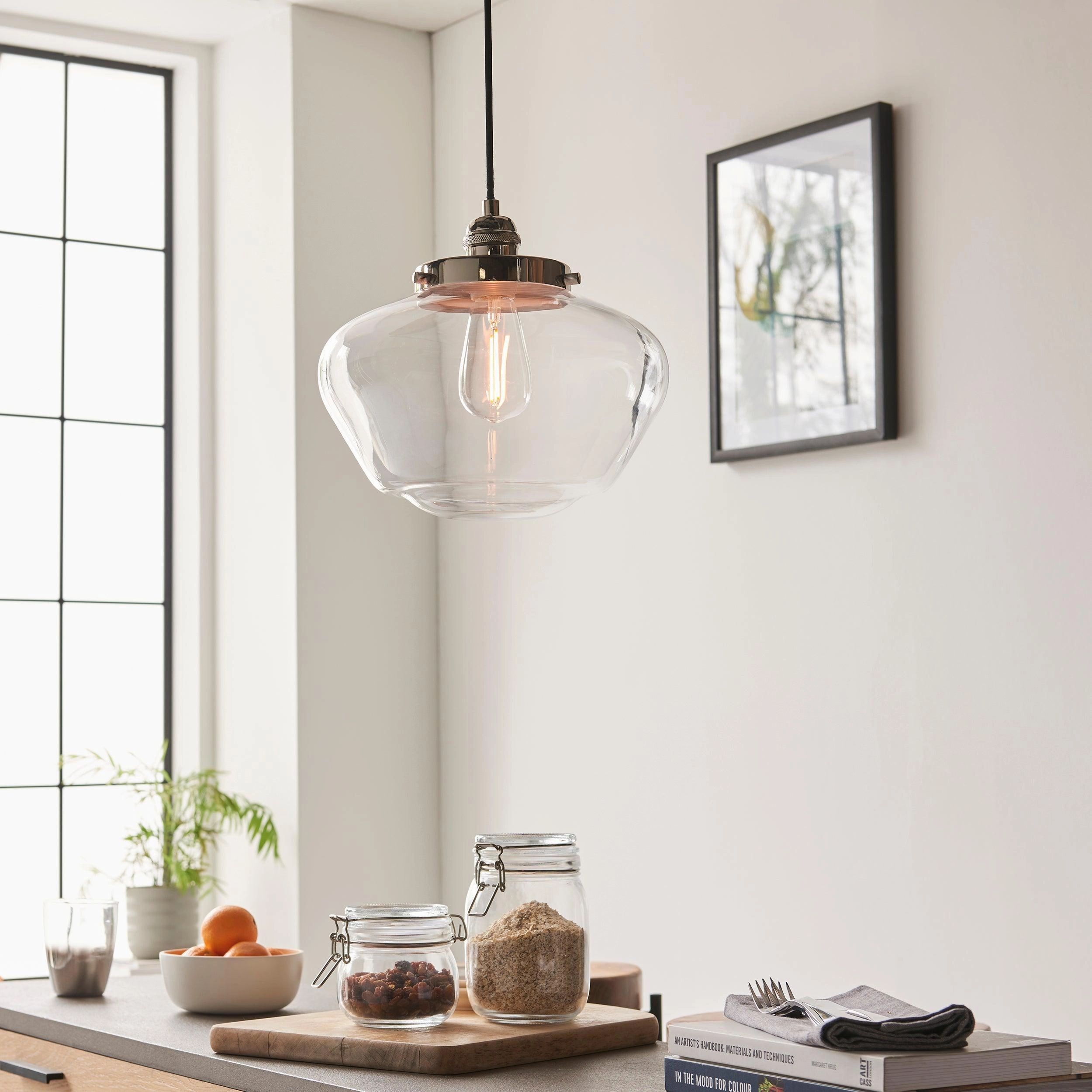 Westbourne Nickel Ceiling Pendant Light - Clear Glass Shade