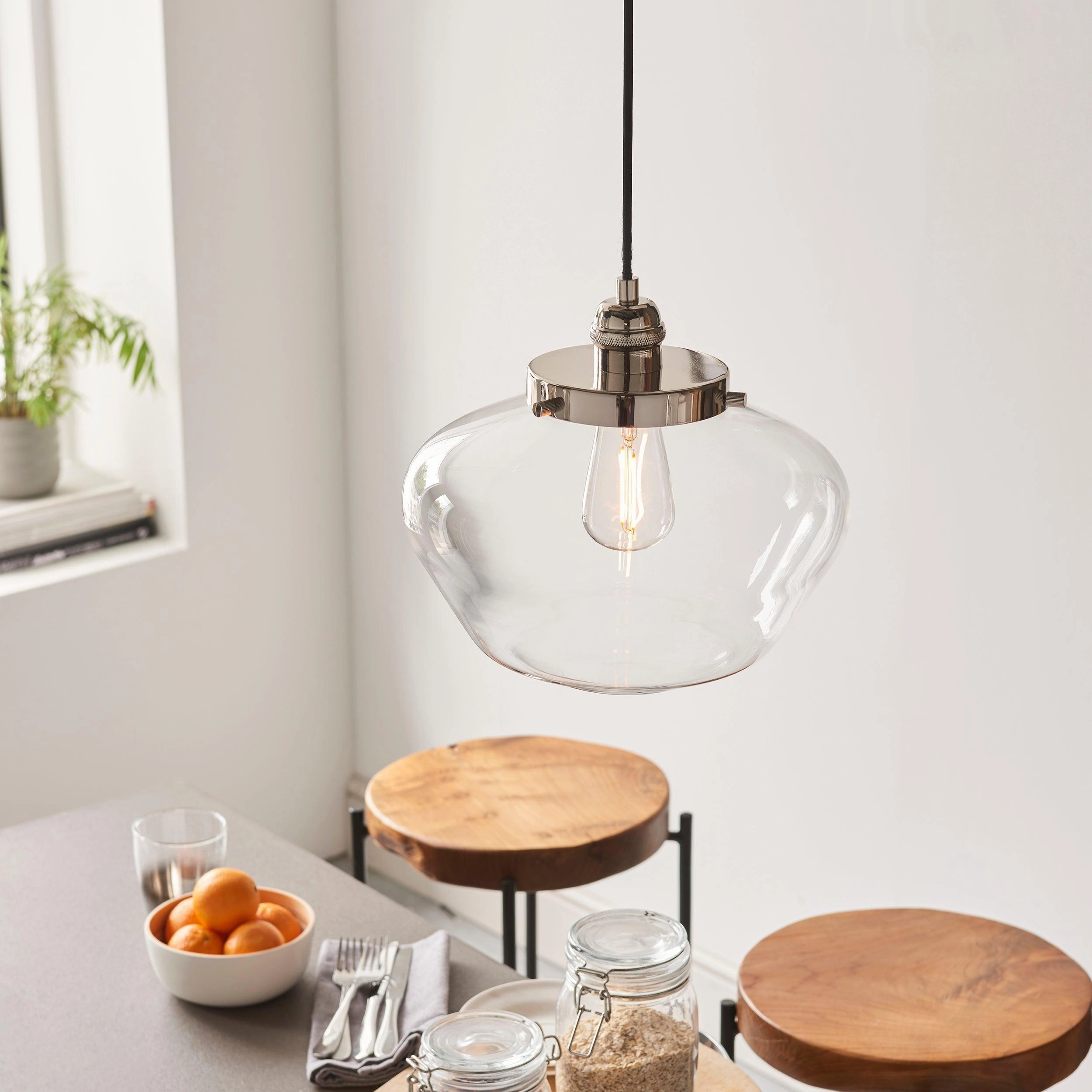 Westbourne Nickel Ceiling Pendant Light - Clear Glass Shade
