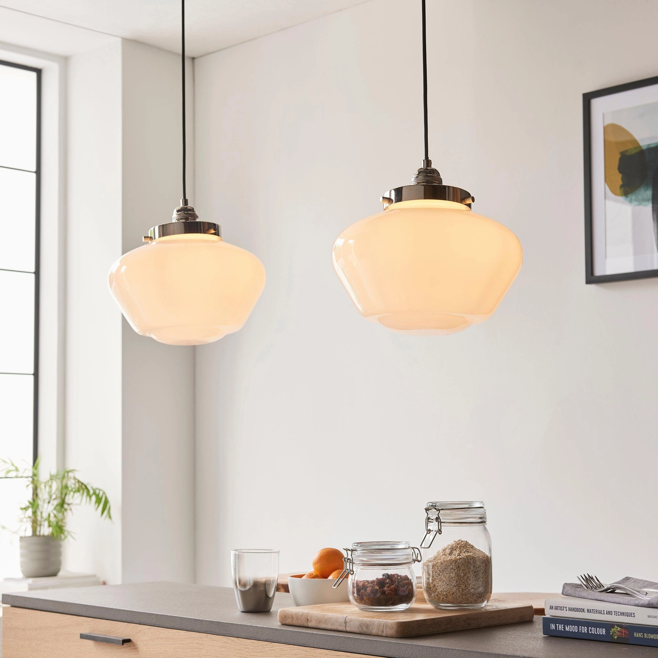 Westbourne Nickel Ceiling Pendant Light - Opal Glass Shade