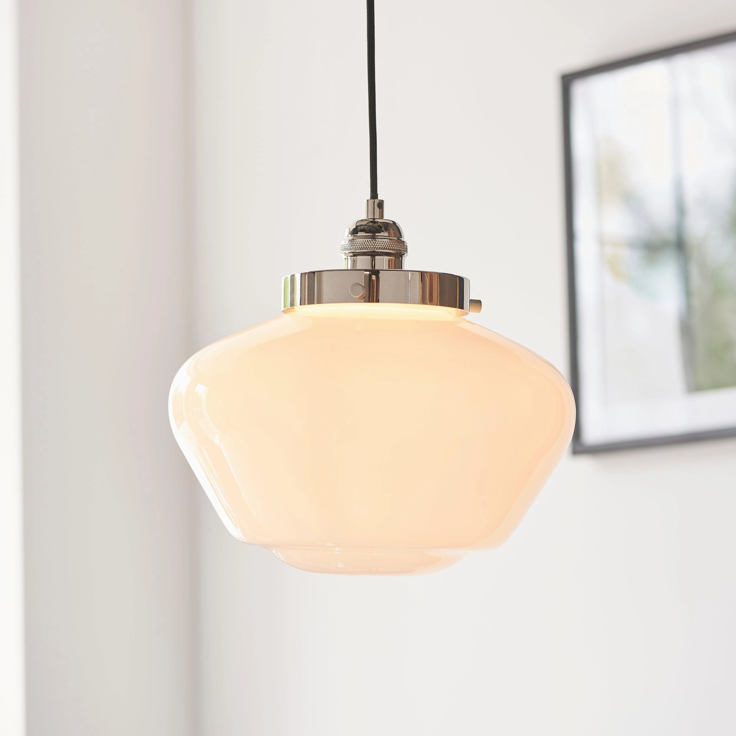Westbourne Nickel Ceiling Pendant Light - Opal Glass Shade