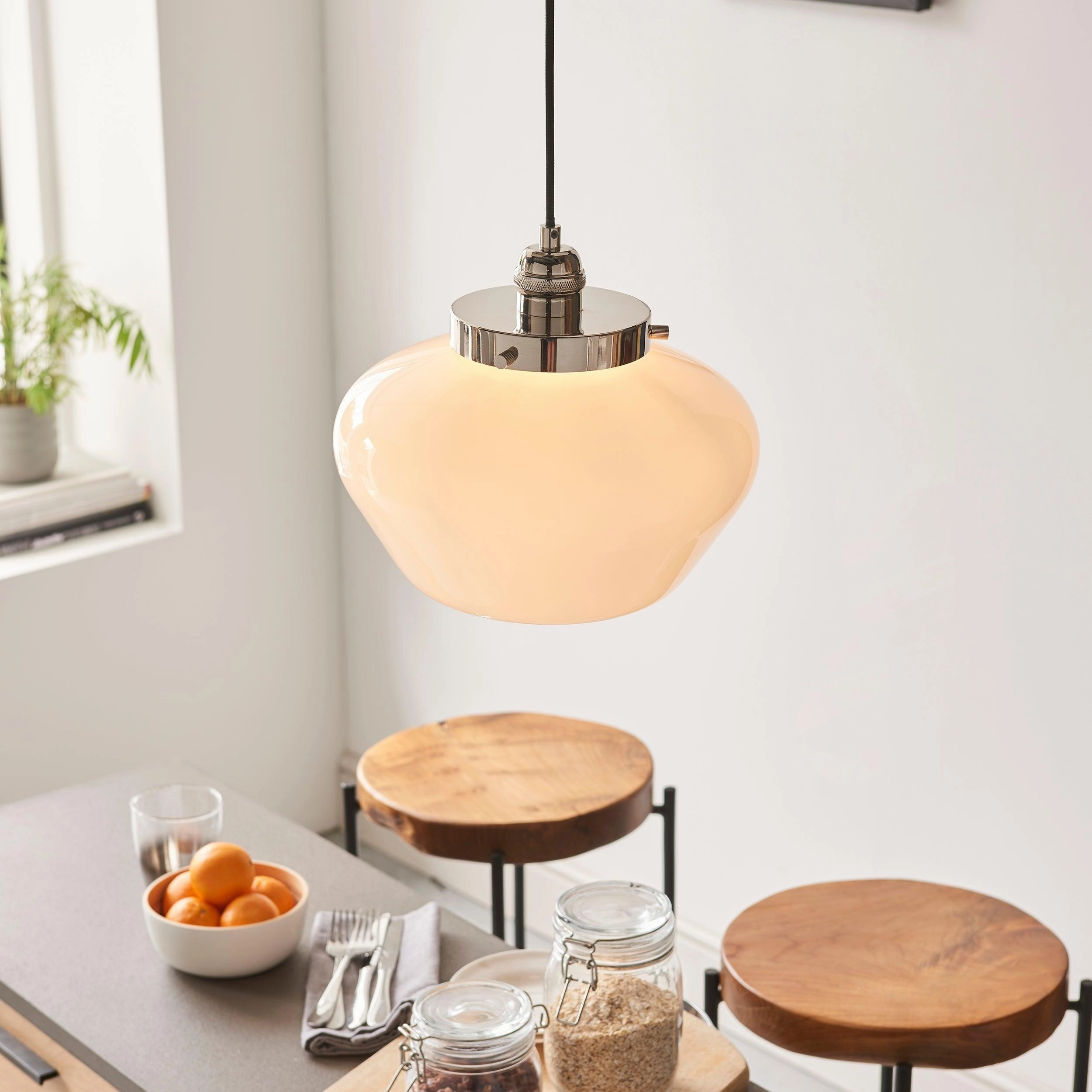Westbourne Nickel Ceiling Pendant Light - Opal Glass Shade