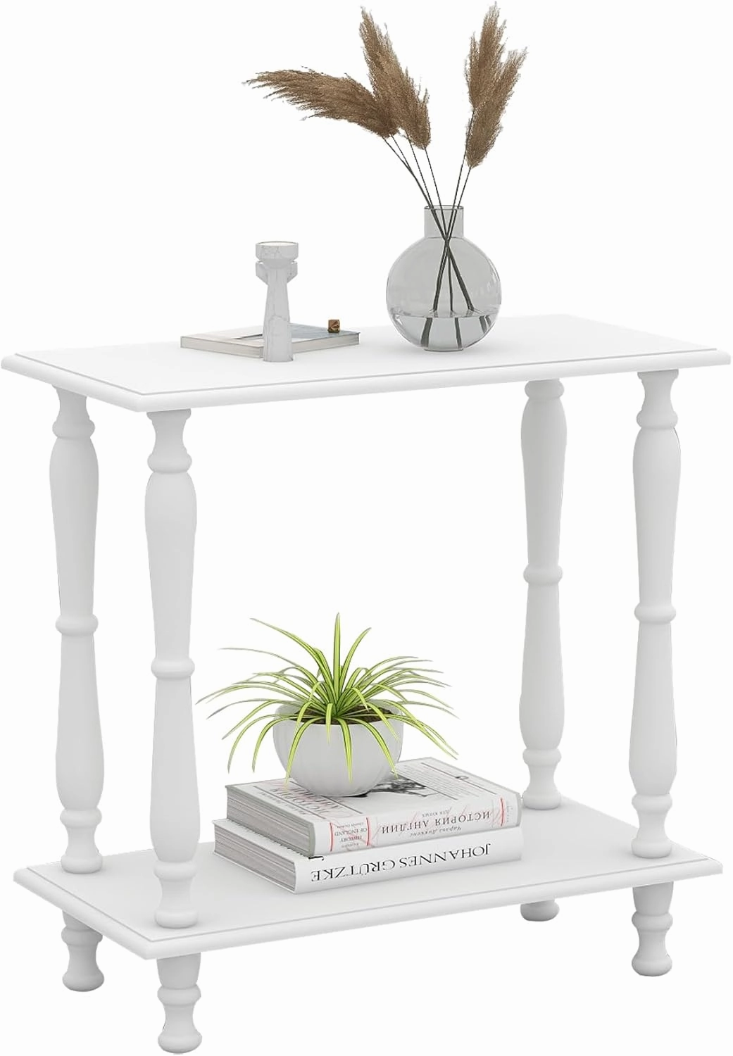 White 2-Tier Wooden Side Table C Vintage French Style for Living Room & Bedroom, Perfect for Small Spaces
