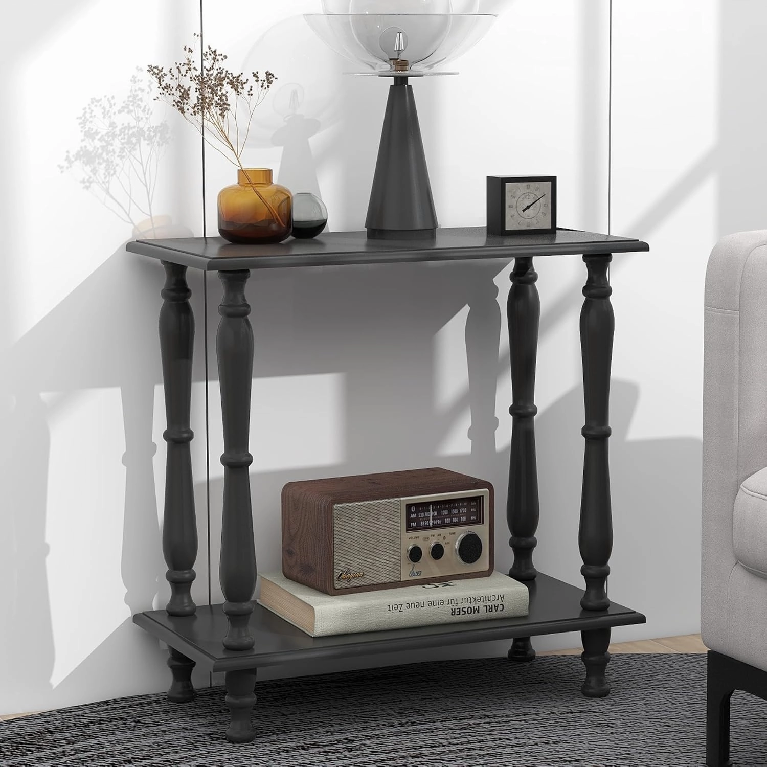 White 2-Tier Wooden Side Table C Vintage French Style for Living Room & Bedroom, Perfect for Small Spaces