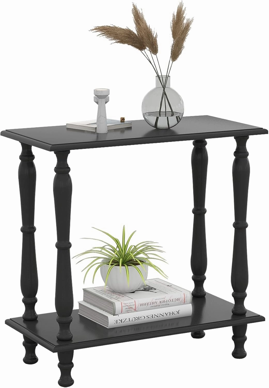White 2-Tier Wooden Side Table C Vintage French Style for Living Room & Bedroom, Perfect for Small Spaces