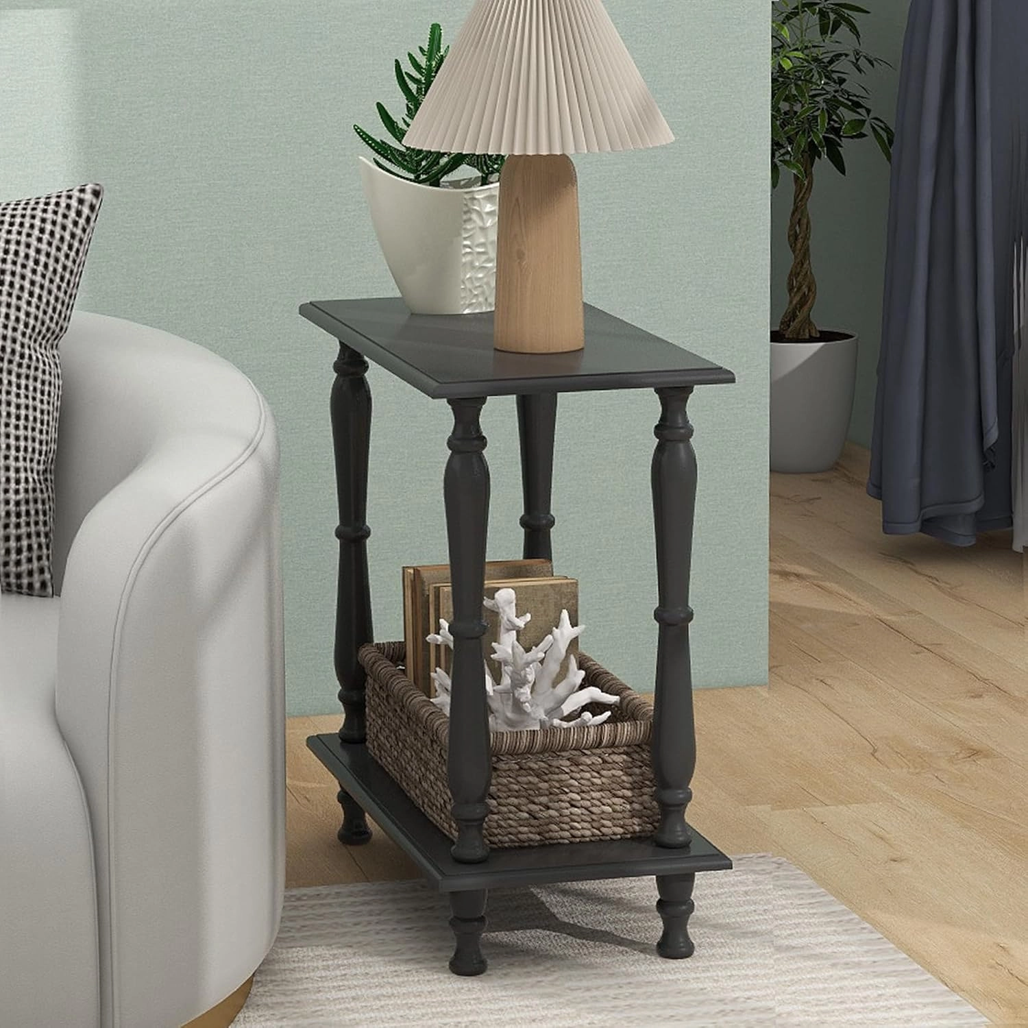 White 2-Tier Wooden Side Table C Vintage French Style for Living Room & Bedroom, Perfect for Small Spaces