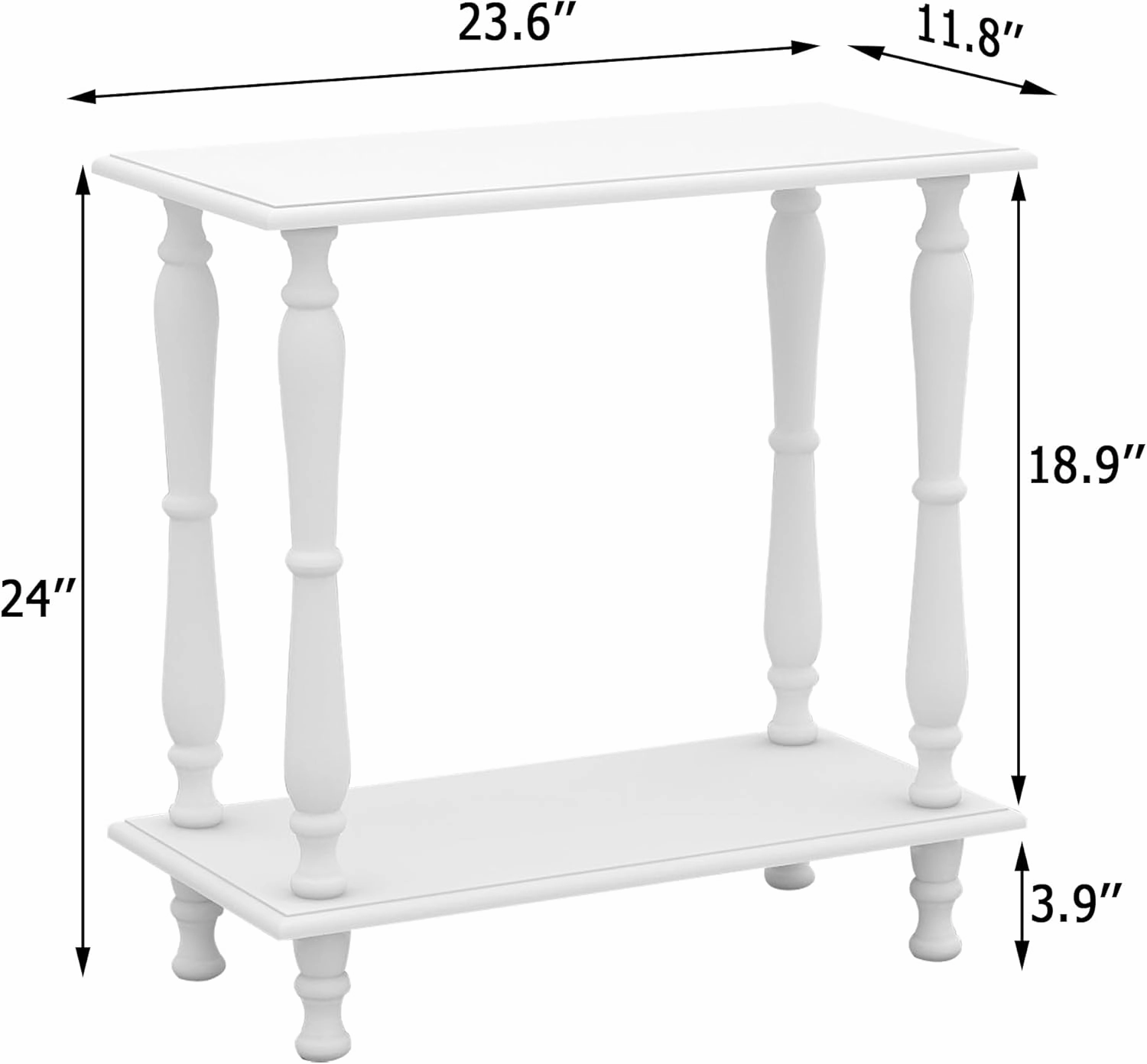 White 2-Tier Wooden Side Table C Vintage French Style for Living Room & Bedroom, Perfect for Small Spaces