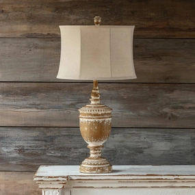 White Washed Finial Lamp Set rechargeable bedside light