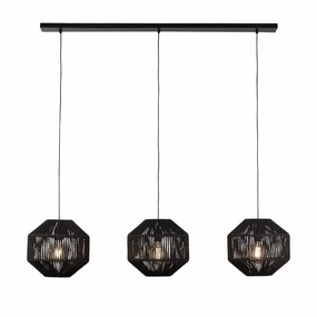 Wicker 3 Light Bar Black Rope Effect Ceiling Pendant minimalist ceiling light