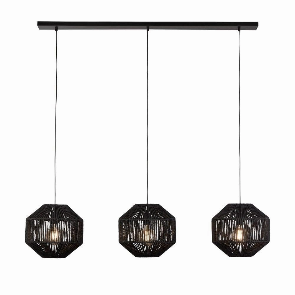 Wicker 3 Light Bar Black Rope Effect Ceiling Pendant minimalist ceiling light