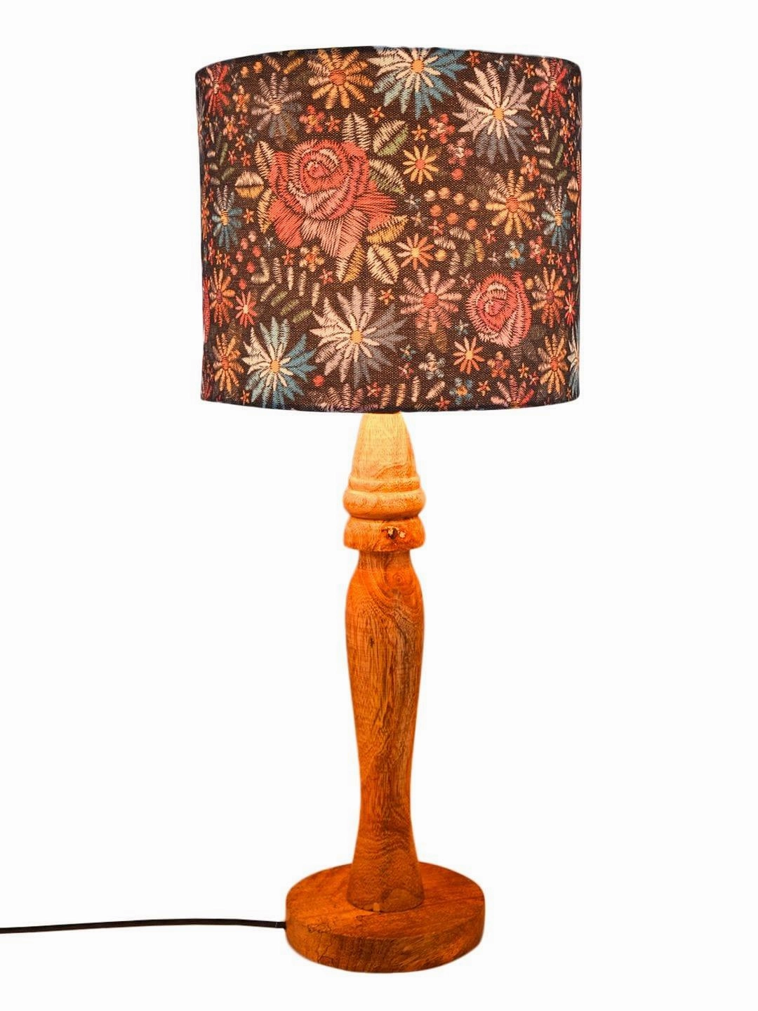 Wooden Black Floral Stich Lamp