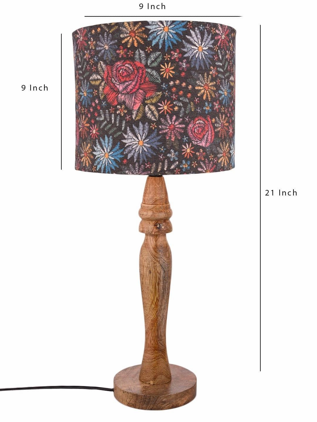 Wooden Black Floral Stich Lamp