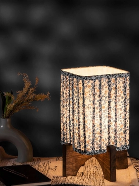 Wooden Brown Base Lamp with pleeted Blue Tinyleaves Soft Shade Louis Poulsen chandelier