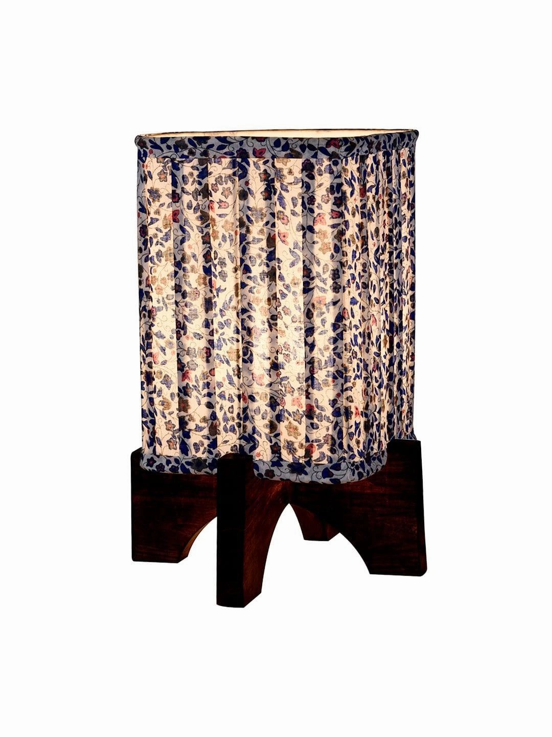 Wooden Brown Base Lamp with pleeted Blue Tinyleaves Soft Shade