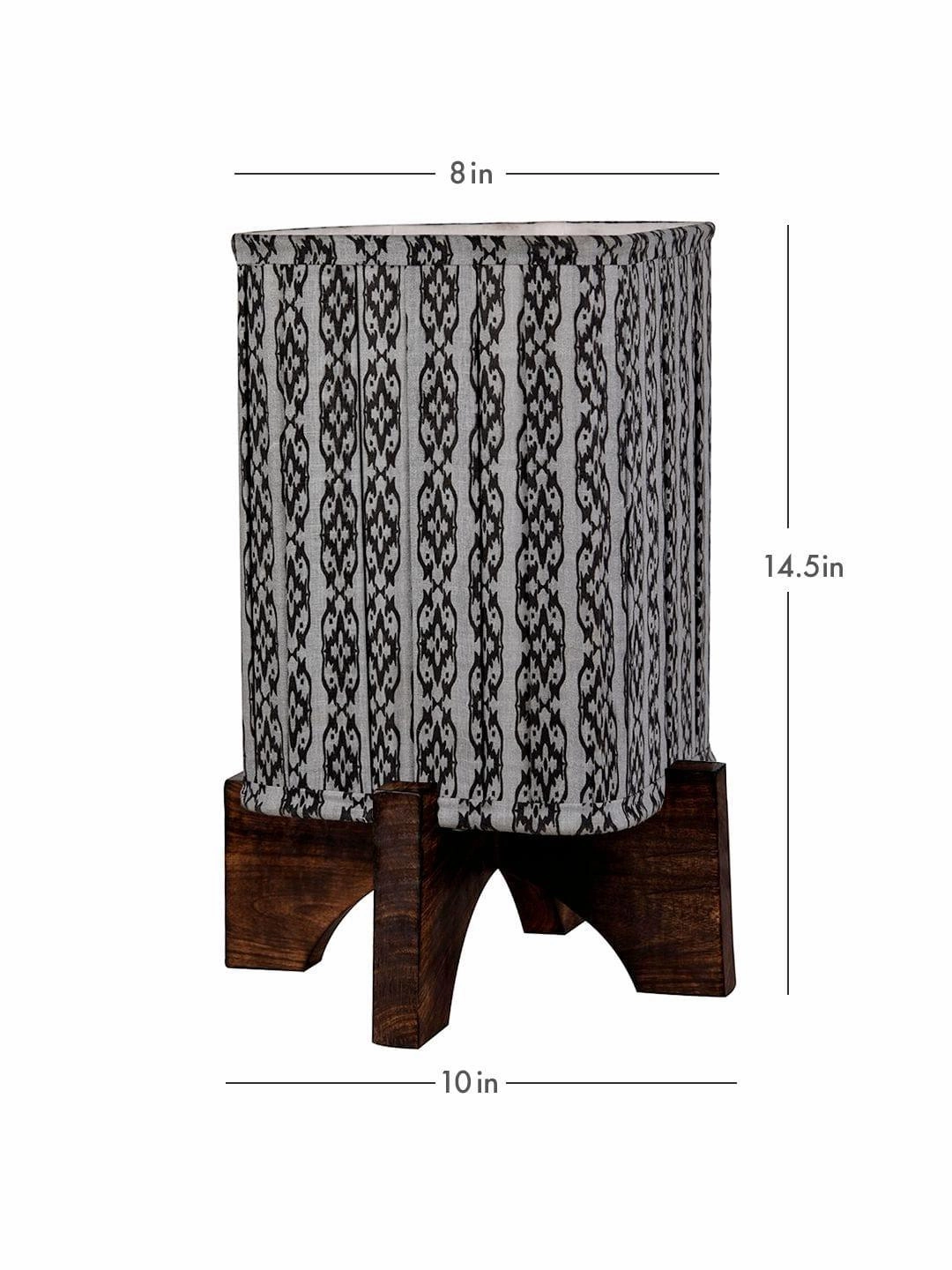 Wooden Brown Base Lamp with pleeted Grey Chainprint Soft Shade
