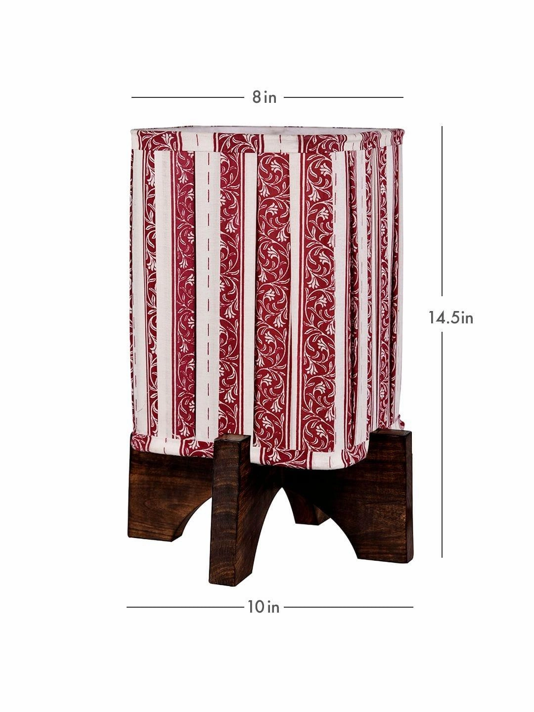 Wooden Brown Base Lamp with pleeted Red Leafyprint Soft Shade