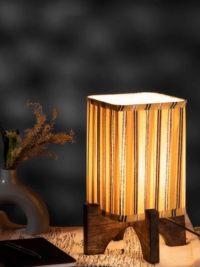 Wooden Brown Base Lamp with pleeted Yellow Candyprint Soft Shade Louis Poulsen chandelier