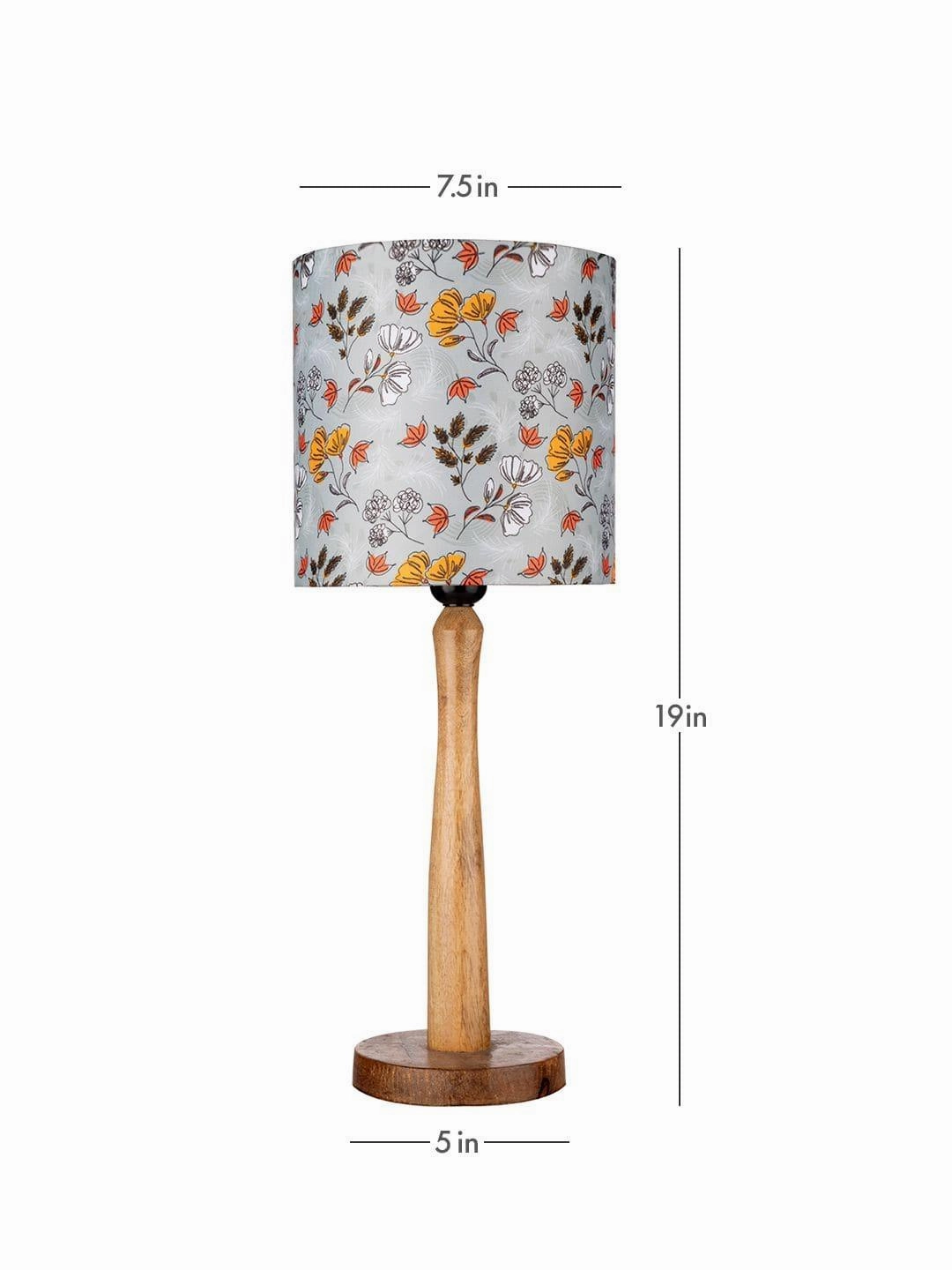 Wooden Brown Lamp with Blue Gardenia Shade