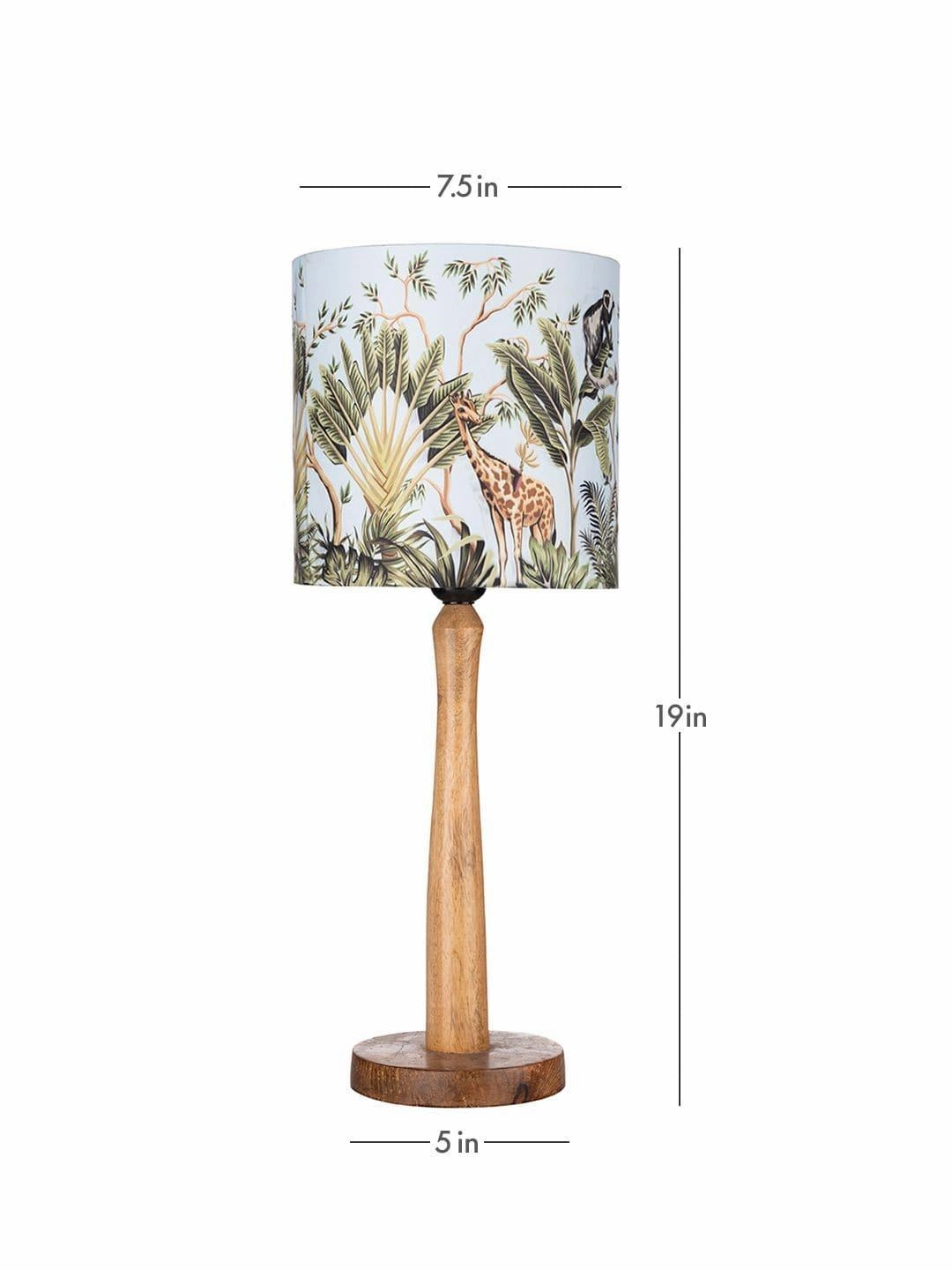 Wooden Brown Lamp with Jungle Print Shade