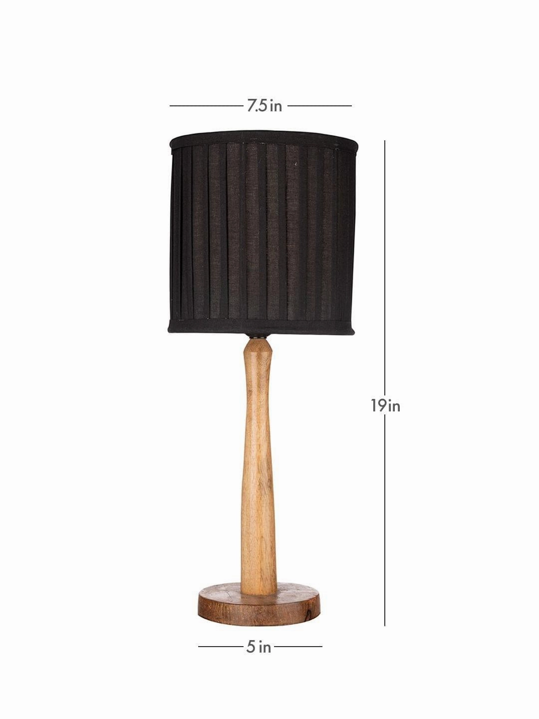 Wooden Brown Lamp with pleeted Balck Shade