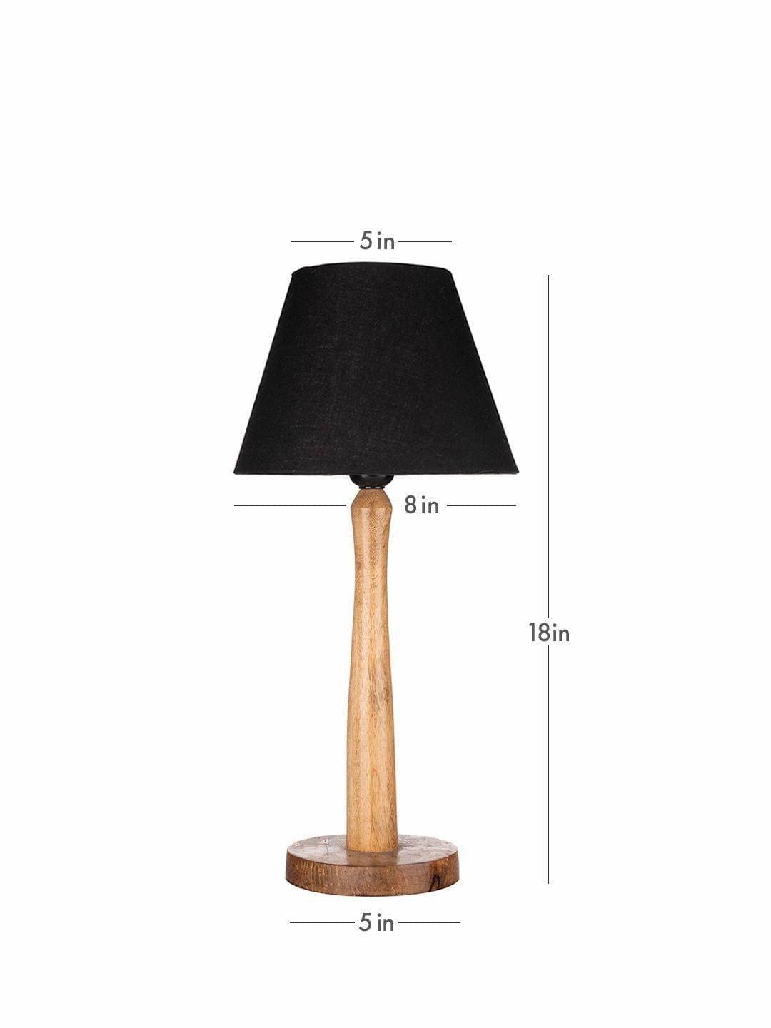 Wooden Brown Lamp with Taper Black Cotton Shade