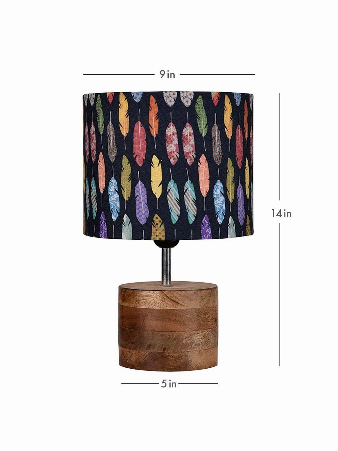 Wooden Brown Log Lamp with Colorful Feathers Shade