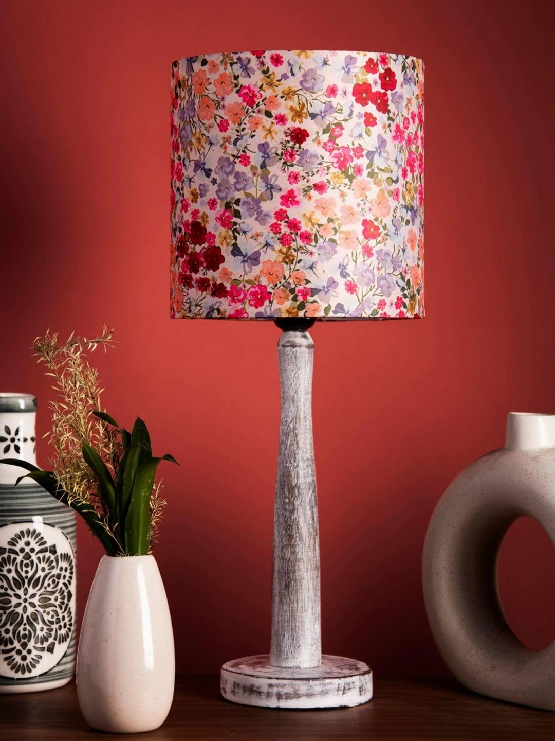 Wooden Brown Log Lamp with Green Chaos Shade