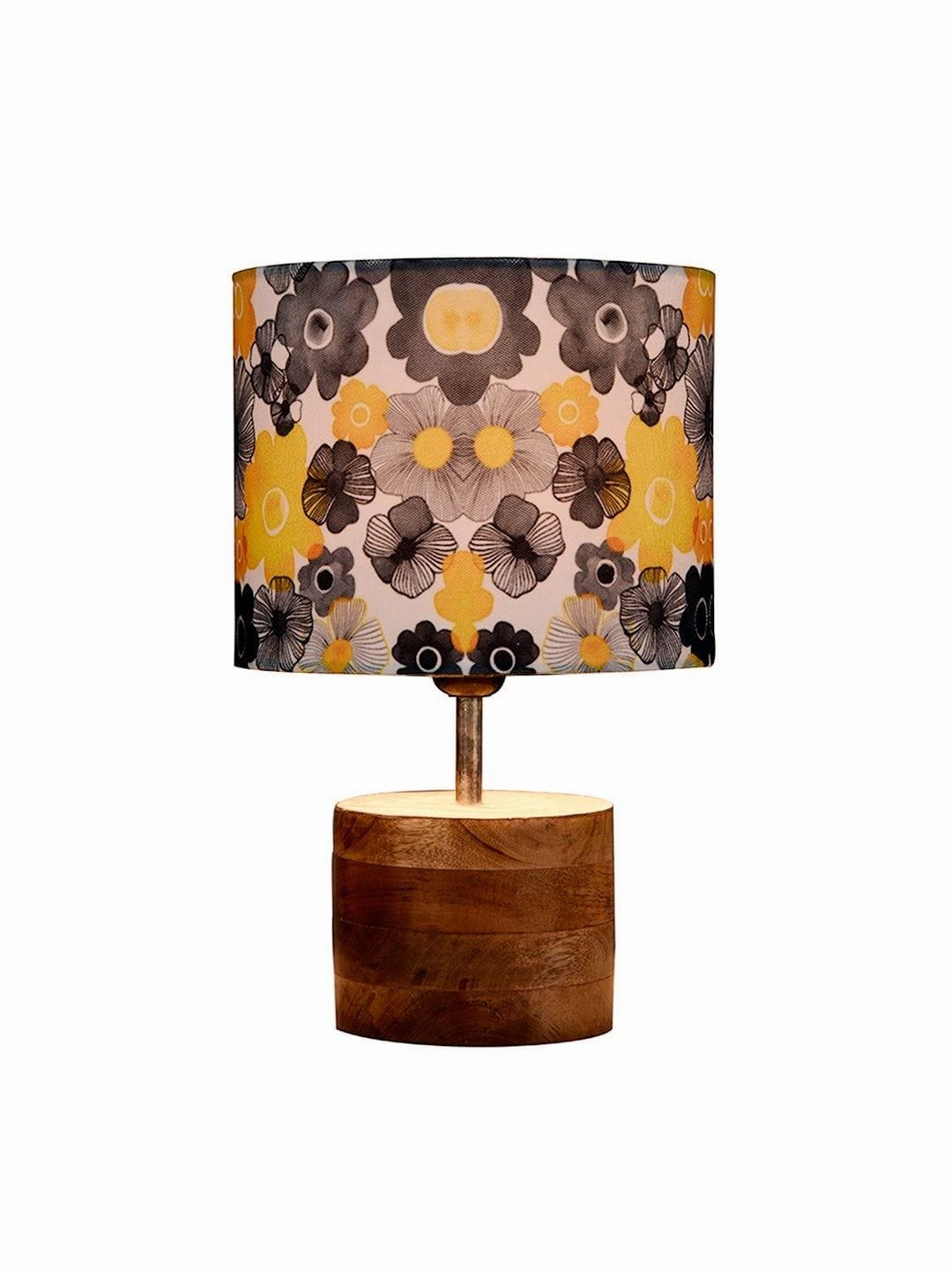 Wooden Brown Log Table Lamp with Lotus Floral Shade