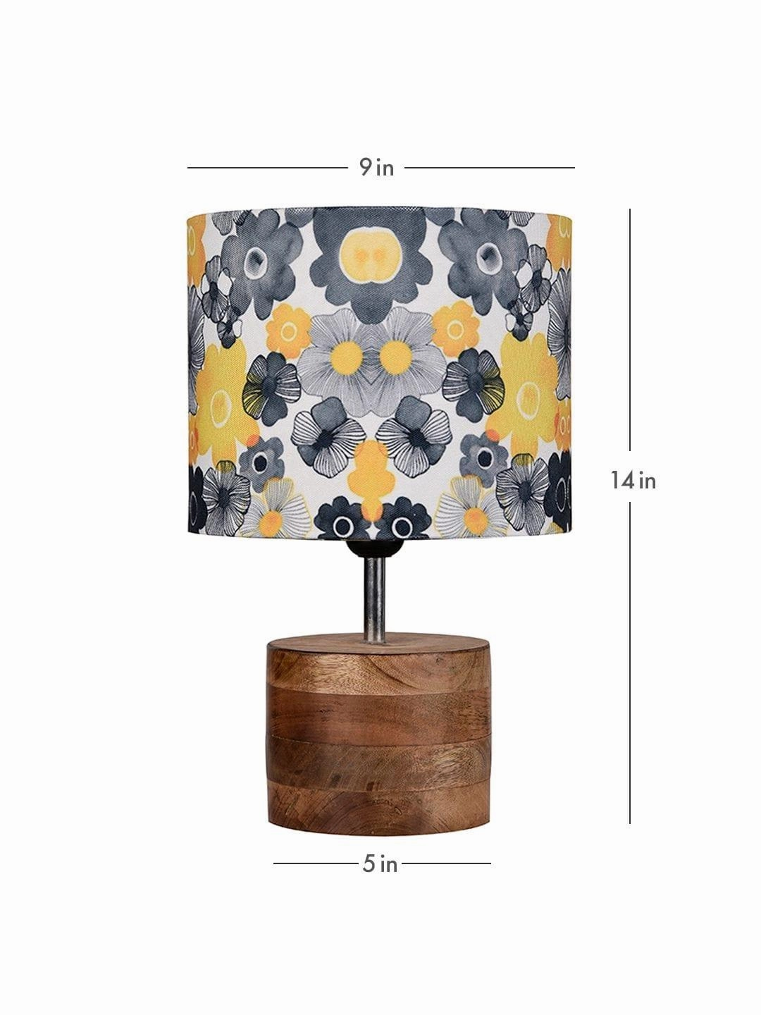 Wooden Brown Log Table Lamp with Lotus Floral Shade