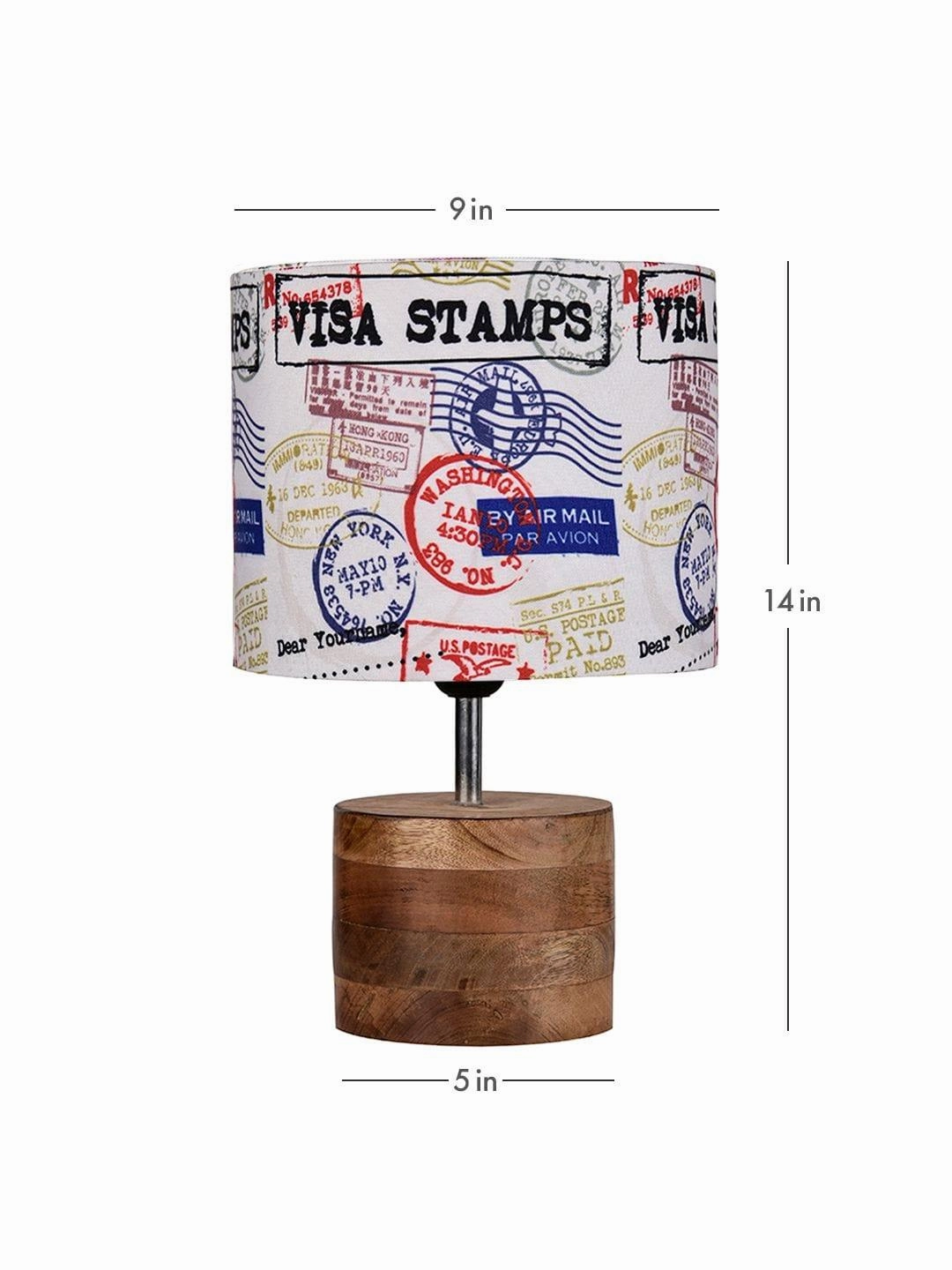 Wooden Brown Log Table Lamp with Multiple Stamps Shade