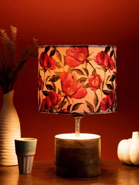 Wooden Brown Log Table Lamp with Pink Rose Shade Louis Poulsen chandelier