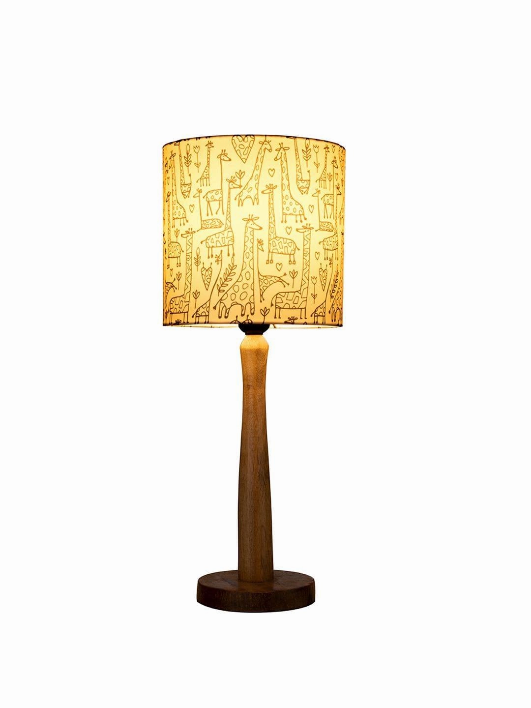 Wooden Brown Table Lamp with Animal Print Shade