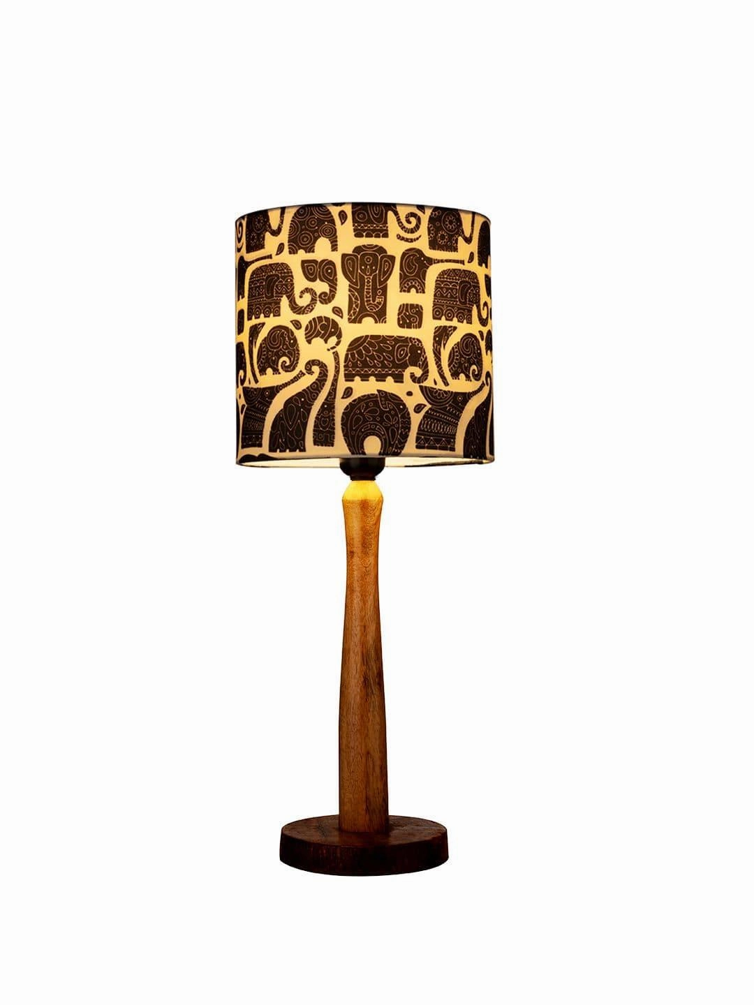 Wooden Brown Table Lamp with Black Elephant Shade
