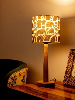 Wooden Brown Table Lamp with Black Elephant Shade Louis Poulsen chandelier