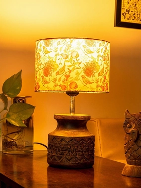 Wooden Carved Lamp with Birdy Multicolor Shade Louis Poulsen chandelier